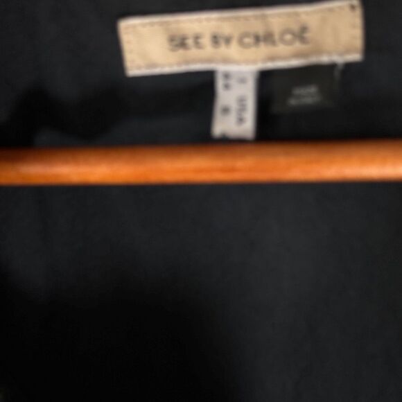 See By Chloe Black 100% Cotton Round Collar Jacket Sz 8 - Picture 5 of 9